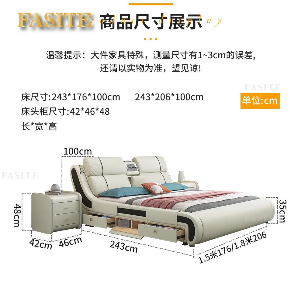 Modern Simple Massage Bed Luxury Water Proof Design Bedframe Double Bed Smart White Nordic Furniture | Kimlud Luxury Bed