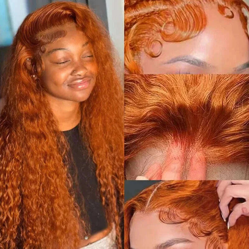 Ginger Orange Water Wave #350 Colored 13x6 13x4 Transparent Lace Front Wig Human Hair for Women Deep Curly Wigs Pre Plucked