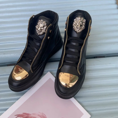 Zip decoration casual sneaker designer shoes for man luxury brand trainers running shoes high top sports casual ankle boots men - Kimlud