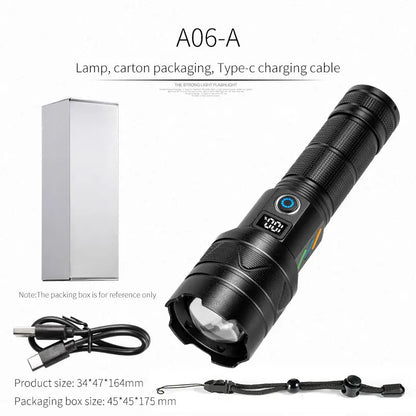 Super Bright Laser Flashlight Zoomable USB Rechargeable Torch Lamp 5 Lighting Modes Outdoor Adventure Long Range Flashlight