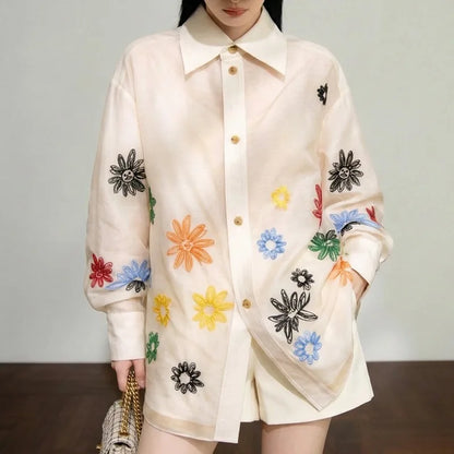 Vintage Women's Blouses Casual Embroidered Shirts Fashion Loose Spring/Summer Clothing Long-sleeved Floral Women Top |...