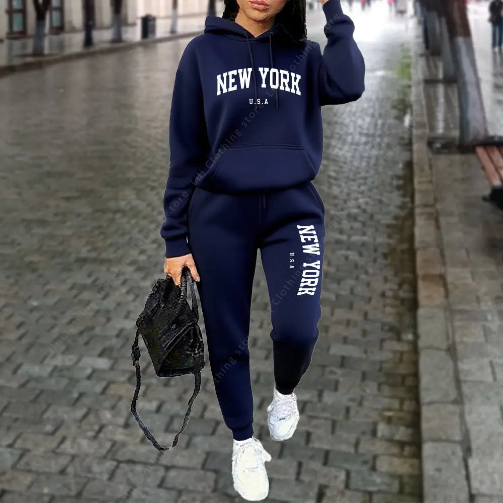 NEW YORK Women's Tracksuit Autumn Winter Hoodies Trousers 2PCS Suit Sports Jogging Street High quality Clothes Women...