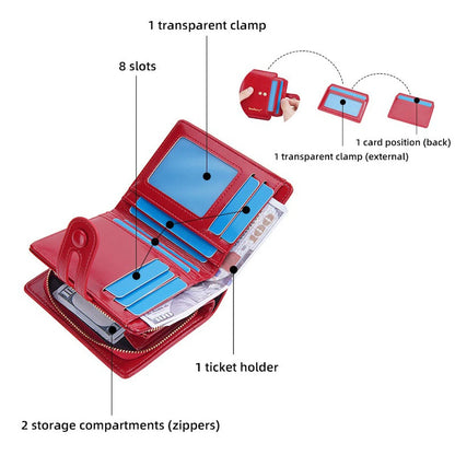 Women's Oiled Waxed Leather Wallet - Buckle Closure, Vertical Zipper Coin Pocket & 6 Card Slots (Heritage Design)