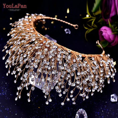 YouLaPan HP193P Wedding Headwear Necklace Earrings Jewelry Set Bride Headbands Rhinestone Headpiece Bridal Tiaras and Crowns