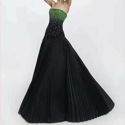 customizedJersey Sleeveless Strapless Floor Length A-LineEvening Dress Sweep Train Sequined and Crystal Formal Photo Color Prom