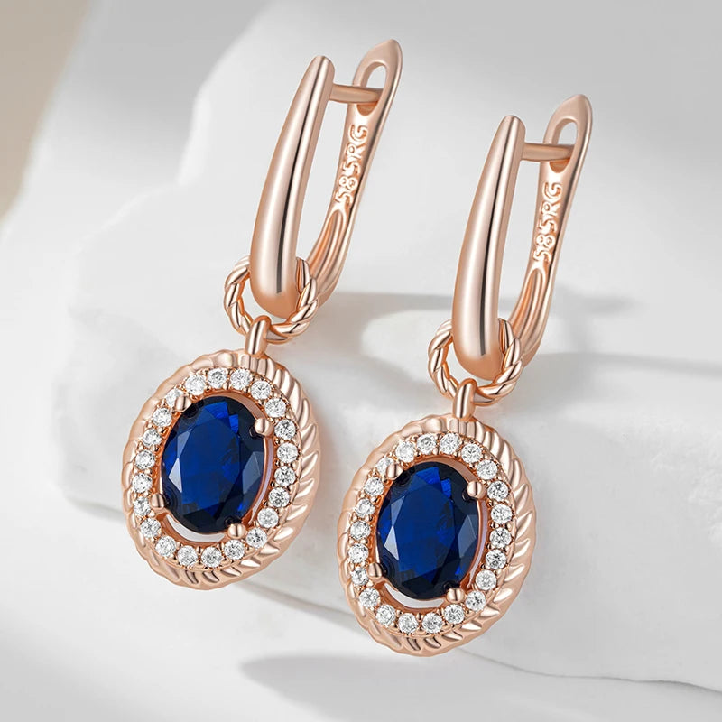 Kinel Hot Shiny Blue Natural Zircon Dangle Earrings for Women Fashion 585 Rose Gold Color Party High Quality Daily Fine...