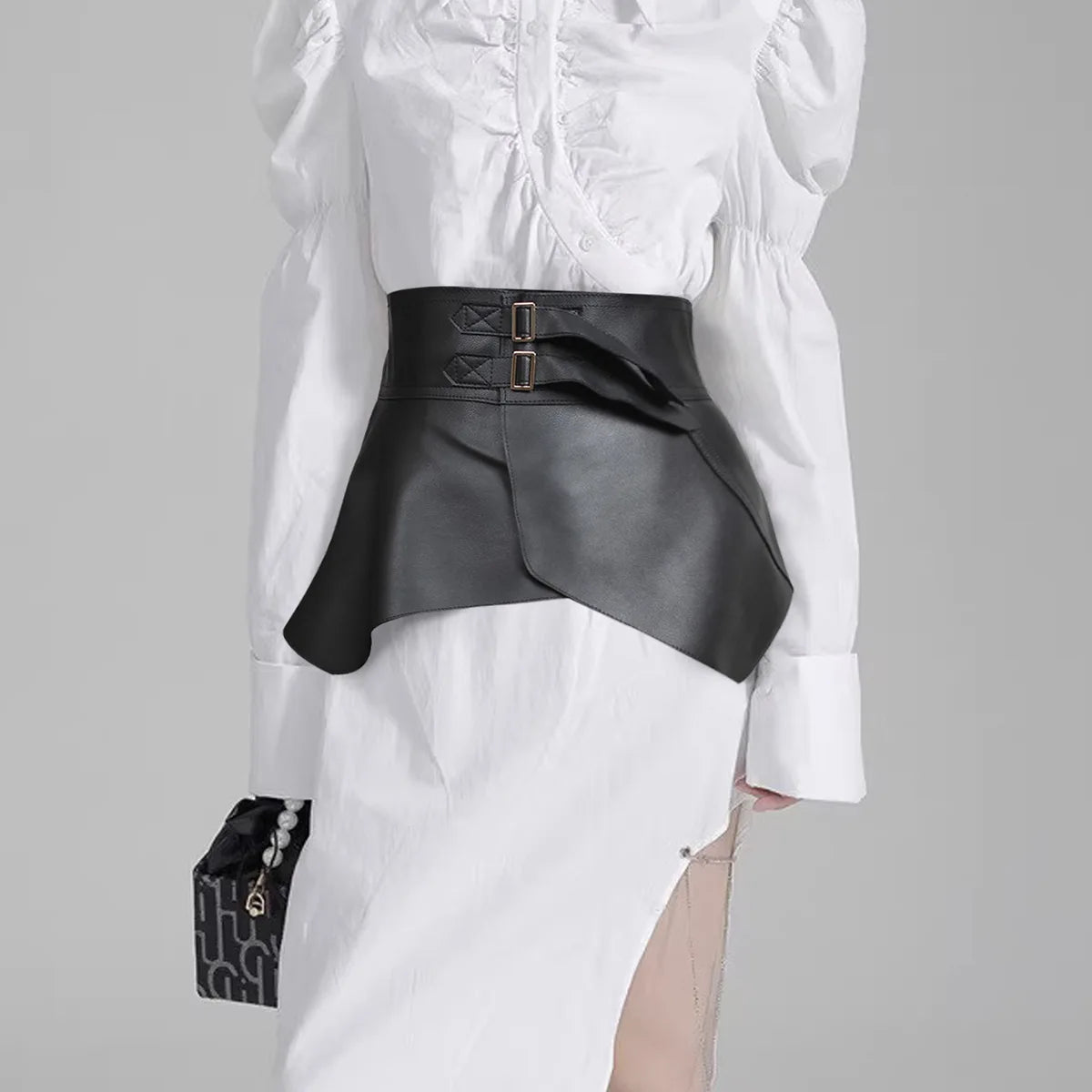 Gothic Waist Seal Women's Overlap Leather Skirt Exaggerated Ultra-Wide Belt Leather Decorative Jeans Waist Skirt |...