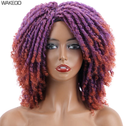 Ombre Short Dreadlock Wigs Blonde Grey Purple 27 30 350 Bug 12 Colors Wig Curly Synthetic Twist Faux Locs Wig Dreads...