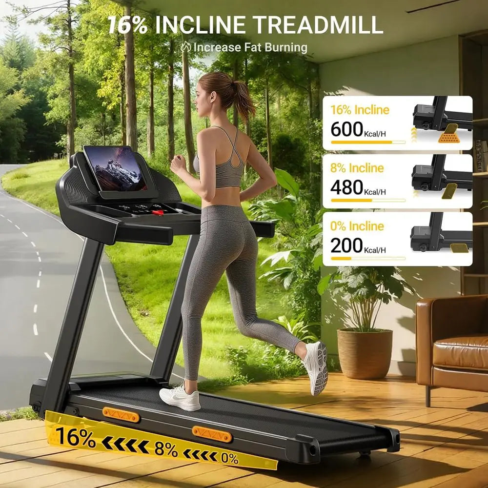 16% Incline 4-in-1 Foldable Treadmill with Triple-Sole, 3.0HP, Suitable for Home and Office, 400 lbs Capacity | Kimlud...