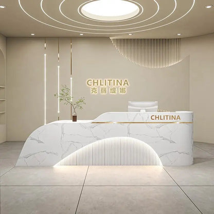 Welcome Service Reception Desks Sales Office White Front Reception Desk Cash Register Salon Recepciones Para Negocio Furniture - Kimlud