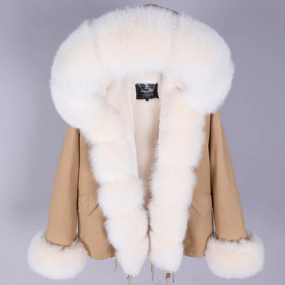 MAOMAOKONG Winter Clothes Women Natural Fur Coat Real Raccoon Fur Collar Parkas Remove Faux Fur Lining Warm Thick Short Jacket