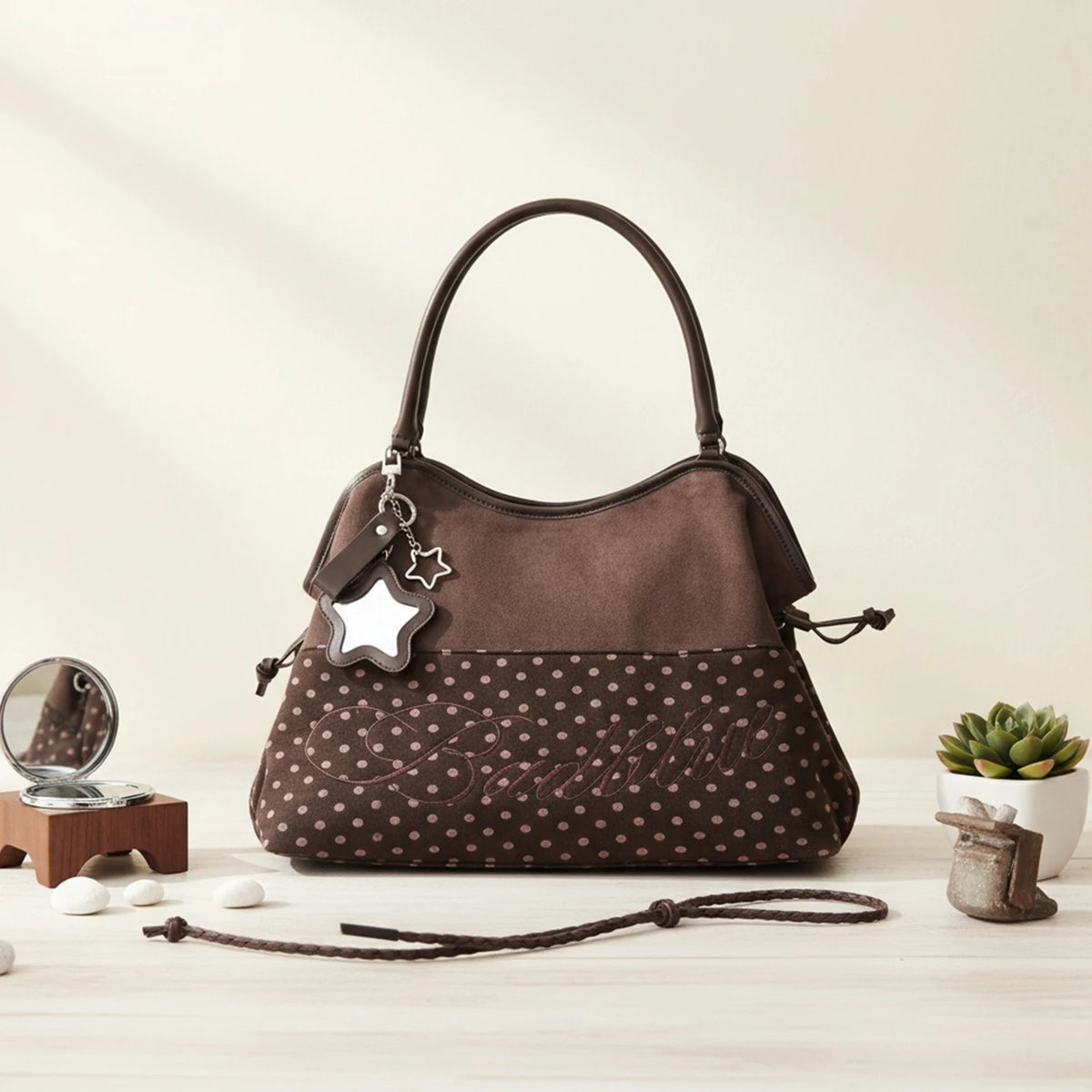 Y2K BadBlue Embroidered Leopard Print Tote Bag Large Capacity Shoulder Bag with Star Mirror Pendant Korean Trendy Women...