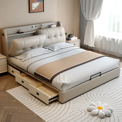 Double 1.8m Beds Storage Headboard Upholstery Minimalist Drawers Beds Frames Multifunctional Muebles Para El Hogar Furniture