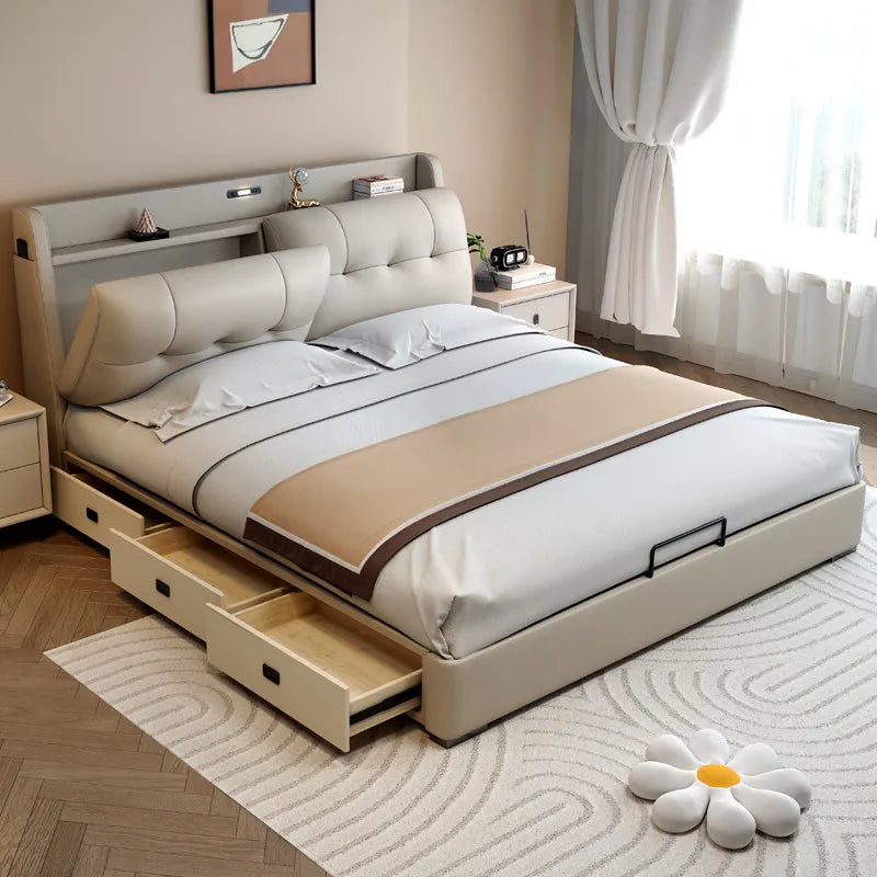 Double 1.8m Beds Storage Headboard Upholstery Minimalist Drawers Beds Frames Multifunctional Muebles Para El Hogar Furniture