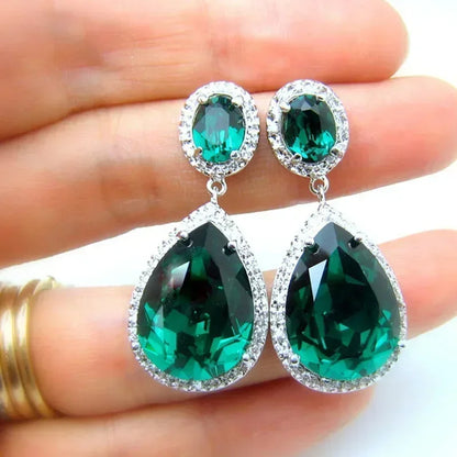 Fashionable Banquet Elegant Emerald Cubic Zirconia Earrings, High-end Inlaid Wedding Style Swaying Jewelry Accessories |...