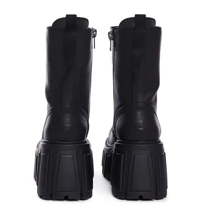 Women Punk Boots 8cm Platform Classic Versatile Design Shoes Leather Cool Boot Chunky High Quality Lace Up Casual Outdoor Shoes