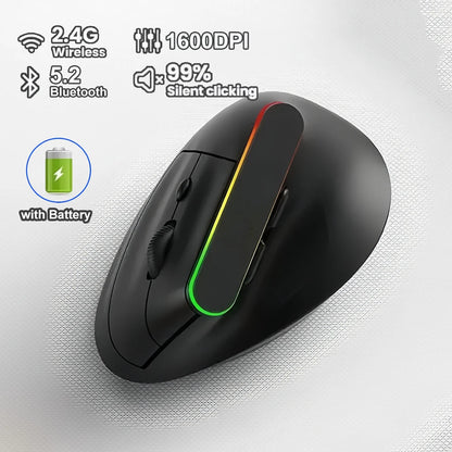 Dual Mode RGB Vertical Mouse 2.4G Wireless Mouse Bluetooth Mouse Ergonomic Mice Rechargeable Silent Mouse for PC Laptop Desktop