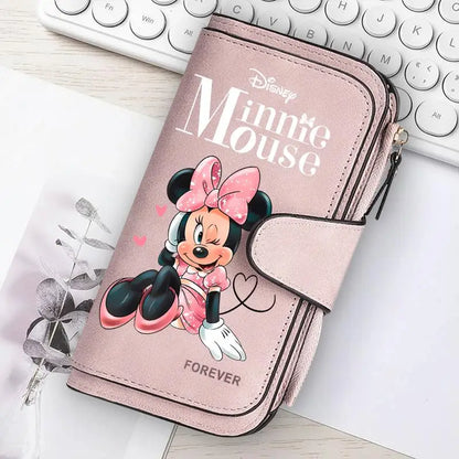  Mickey Minnie Lady Long Zip Wallet Buckle Tote Bag Coin Purse Soft PU Leather Multi-functional Card Holder Casual Daily