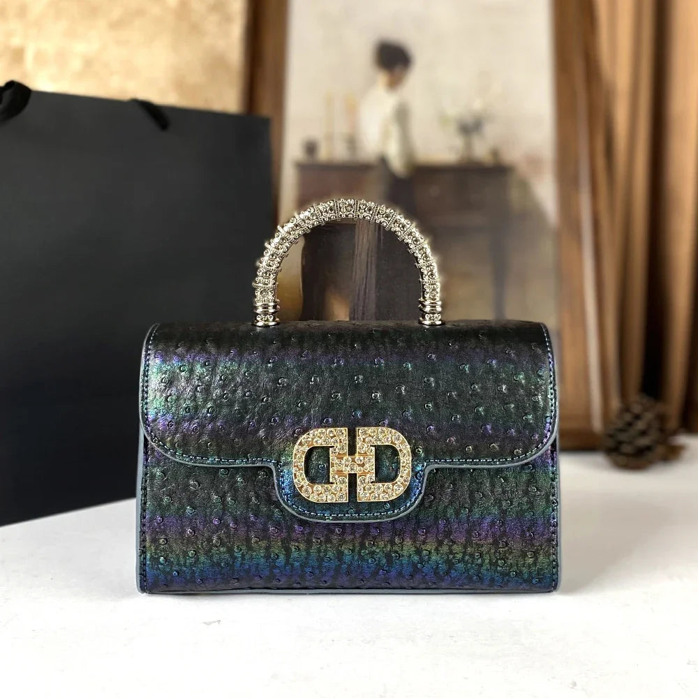 Advanced ostrich pattern diamond inlaid women's handbag new fashionable high-end shoulder crossbody bag | Kimlud Premium Bag