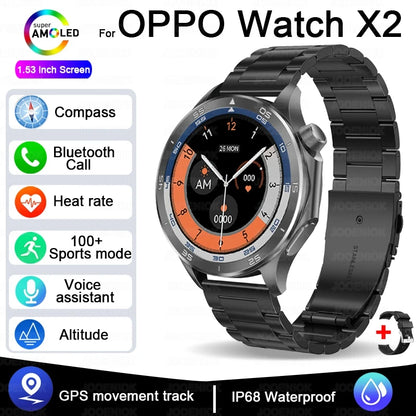 OPPO Watch X2 Latest Bluetooth Call Smartwatch Men GPS NFC Health Monitoring IP68 Waterproof Watch AMOLED HD Screen Smart Watch