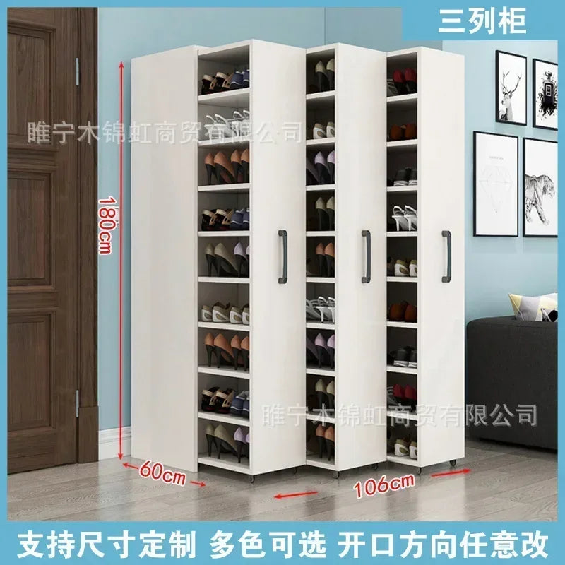 Sliding dustproof shoe cabinet, large capacity wheeled side pull shoe rack storage drawer type seam storage cabinet at home entr - Kimlud