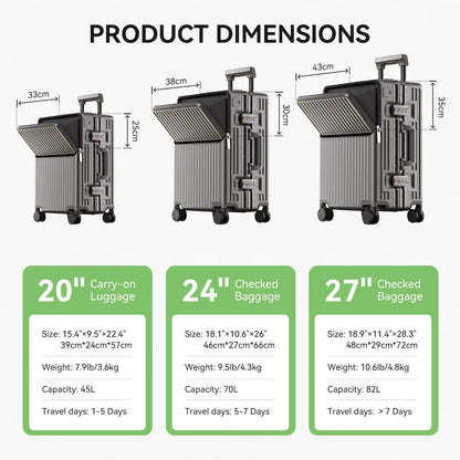 AIWEINY 2025 Aluminum Frame Suitcase PC Hard Shell Pressure-Resistant Travel Luggage, 360° Silent Swivel Wheels, with TSA Lock.
