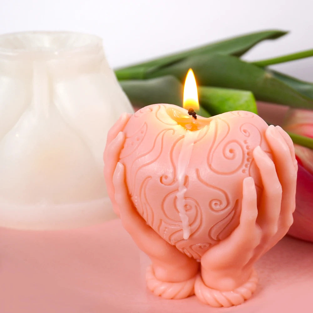 Valentine's Day Ornament Silicone Candle Mold DIY Hand Hold Heart Soap Molds Plaster Chocolate Baking Making Home Festival Decor