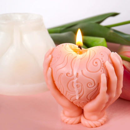 Valentine's Day Ornament Silicone Candle Mold DIY Hand Hold Heart Soap Molds Plaster Chocolate Baking Making Home Festival Decor