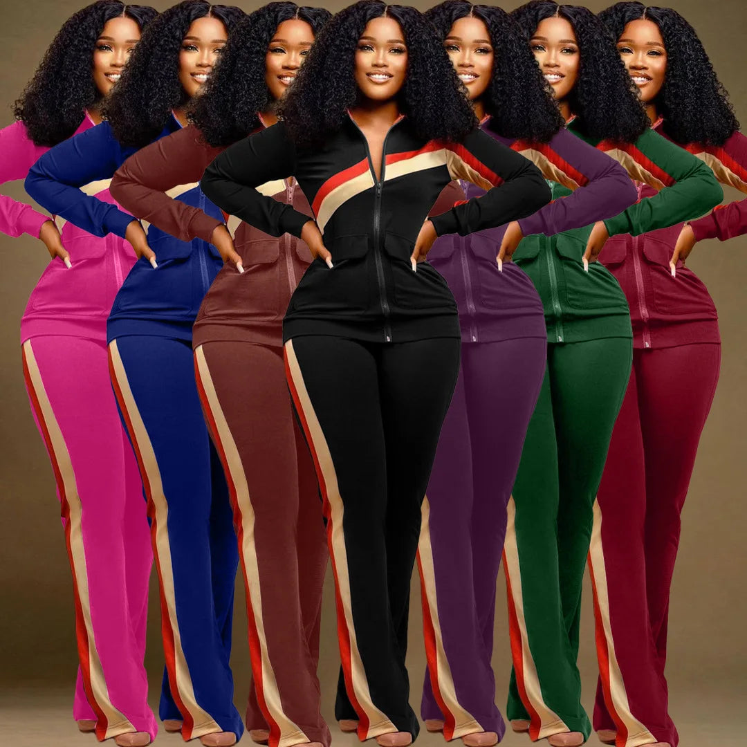 Women Fall Clothes 2025 Slim Zippered V-neck Jacket Trousers Tight Sports Long Sleeves Suit Conjuntos De Mujer 2 Piezas Elegante