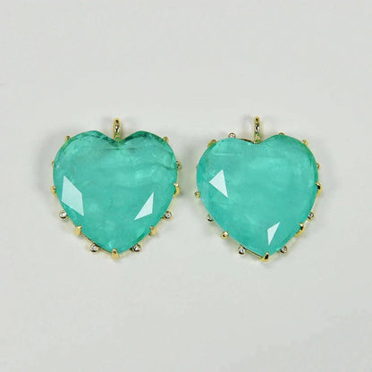 APDGG 2 Pcs Cz Green Crystal Natural Quartz Stone Heart Shaped Gold Plated Pendant DIY Fashion Jewelry Necklace Making DIY