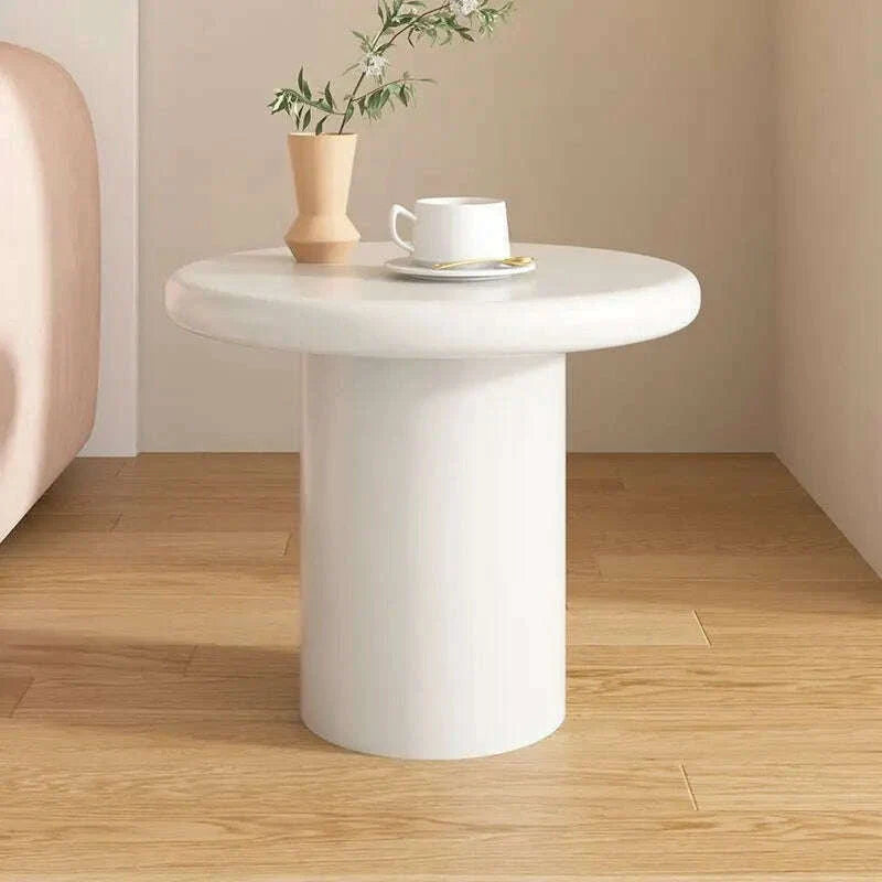 “Modern Cream Round Side Table - Minimalist Mushroom End Table for Small Space, Luxury Accent Coffee Table