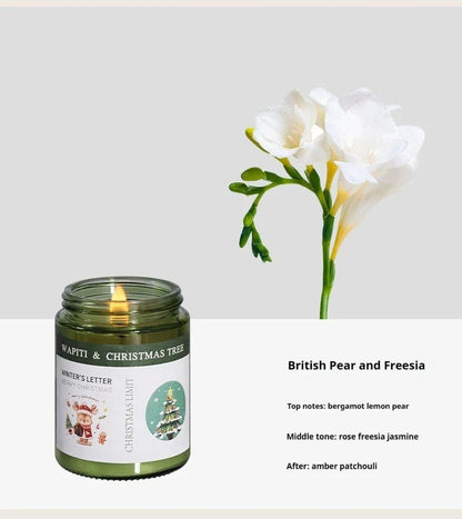 Christmas Scented Candle in Glass Aromatic Xmas Candles Guest Gift Candle Jar Freesia Ebony Scent - Kimlud
