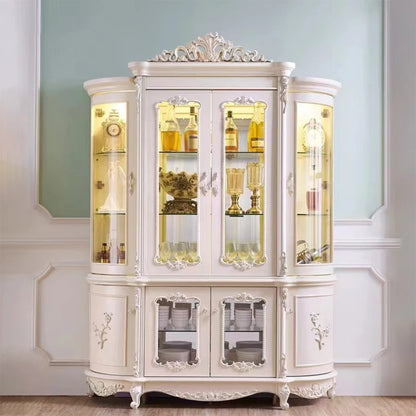 Style Luxury Wood Wine Rack Sideboard Cabinet Storage Home Furniture Royal Living Room Wooden Glass Display Wine Cabinet...