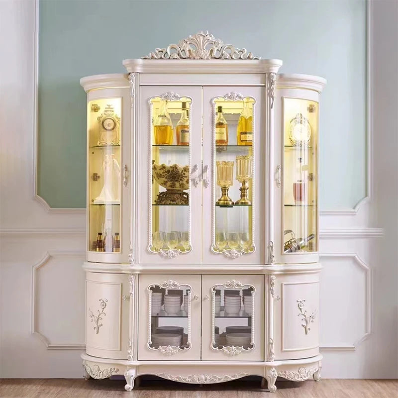 Style Luxury Wood Wine Rack Sideboard Cabinet Storage Home Furniture Royal Living Room Wooden Glass Display Wine Cabinet...