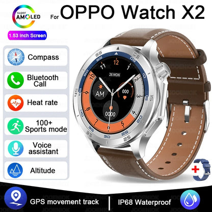 OPPO Watch X2 Latest Bluetooth Call Smartwatch Men GPS NFC Health Monitoring IP68 Waterproof Watch AMOLED HD Screen Smart Watch