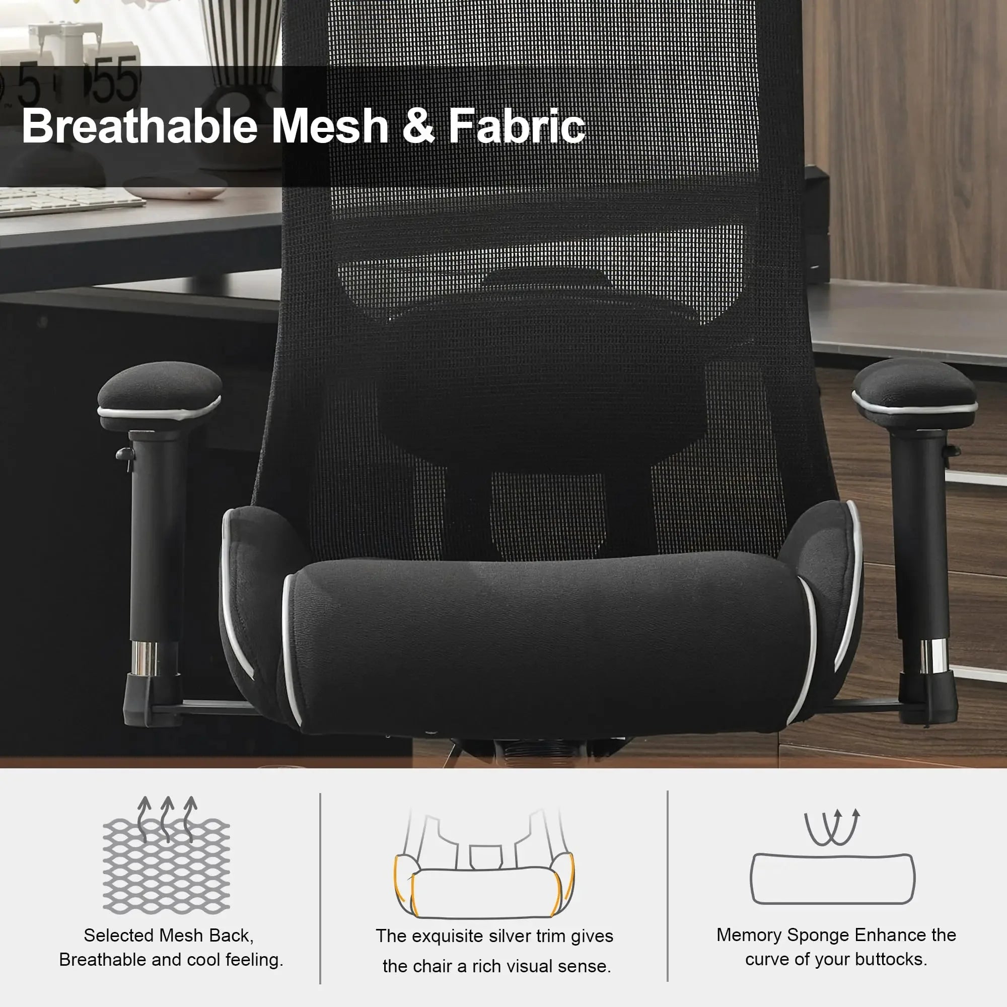 Free Shipping 400 LBS High Back Mesh Ergonomic Office Chair with 4.33inch Thicken Seat - Kimlud