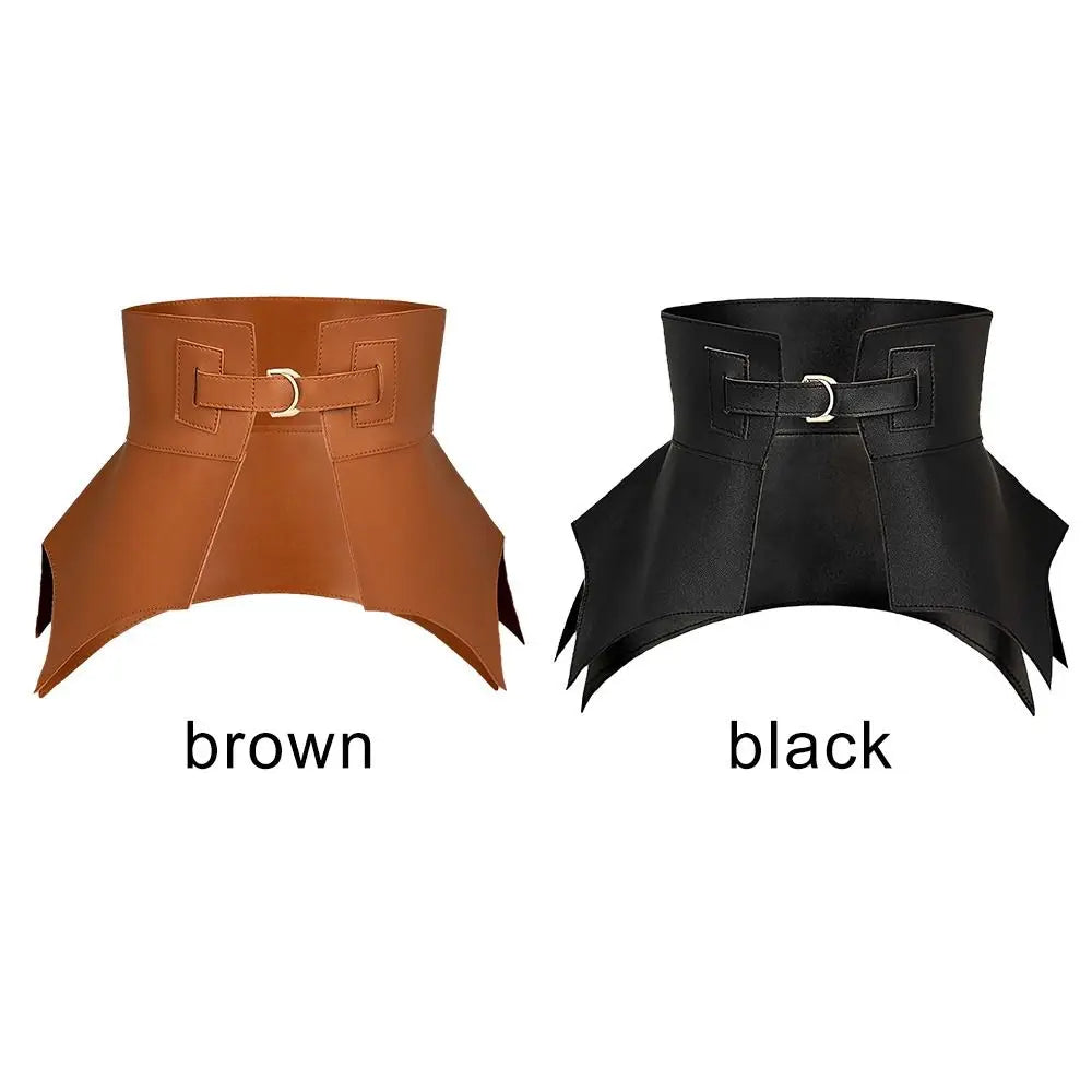 Black Brown Irregular Pu Leather Long Wide Belt Punk Style Women Fashion Autumn Winter Waistband Corset Belt | Kimlud...