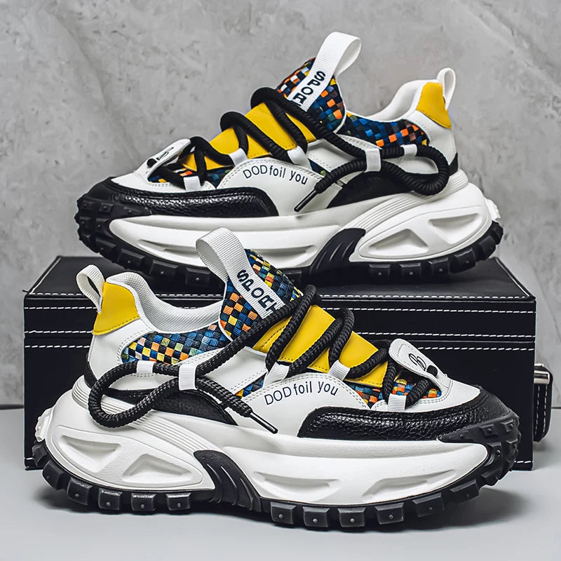 Chunky Sneakers Mens Original Designer Sports Shoes Fashion Casual Leather Fabric Breathable Height Increased Platform Gym Shoes