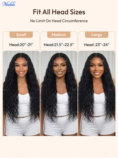 Nadula Wet and Wavy Human Hair Wig Bye-Bye Slip™ 13×4 & 7×5 Pre Cut HD Transparent Lace Front Glueless Wig Ready to Wear...