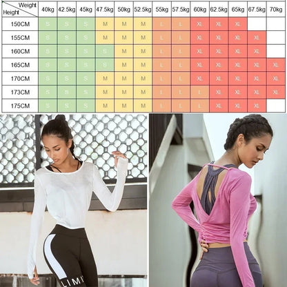 Cloud Hide SEXY Back Sports Cover-up Women Long Sleeve Cycling Shirt Yoga Top Fitness Running Workout Bra Cover up Sportswear - Kimlud