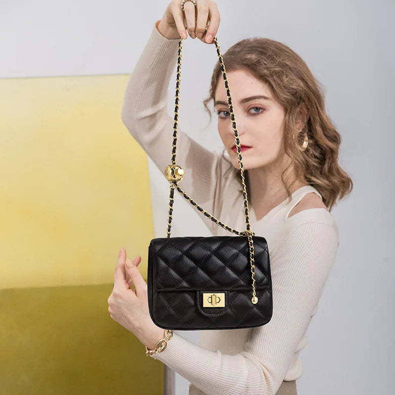 GOLF Lingge Chain Womens Small Square Bag Leather Shoulder Mini Crossbody Bags Banquet Handbag New Fashion Items for Women 2024 - Kimlud