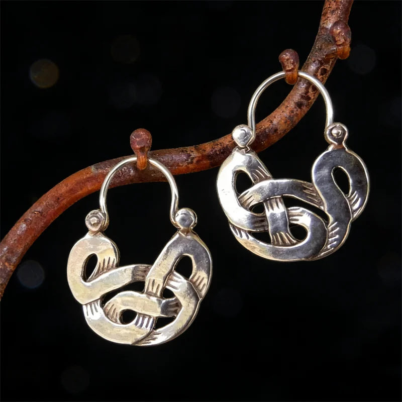Ethnic Metal Silver Color Geometric Distortion Hoop Earrings for Women Vintage Personality Hollow Earrings Accessories