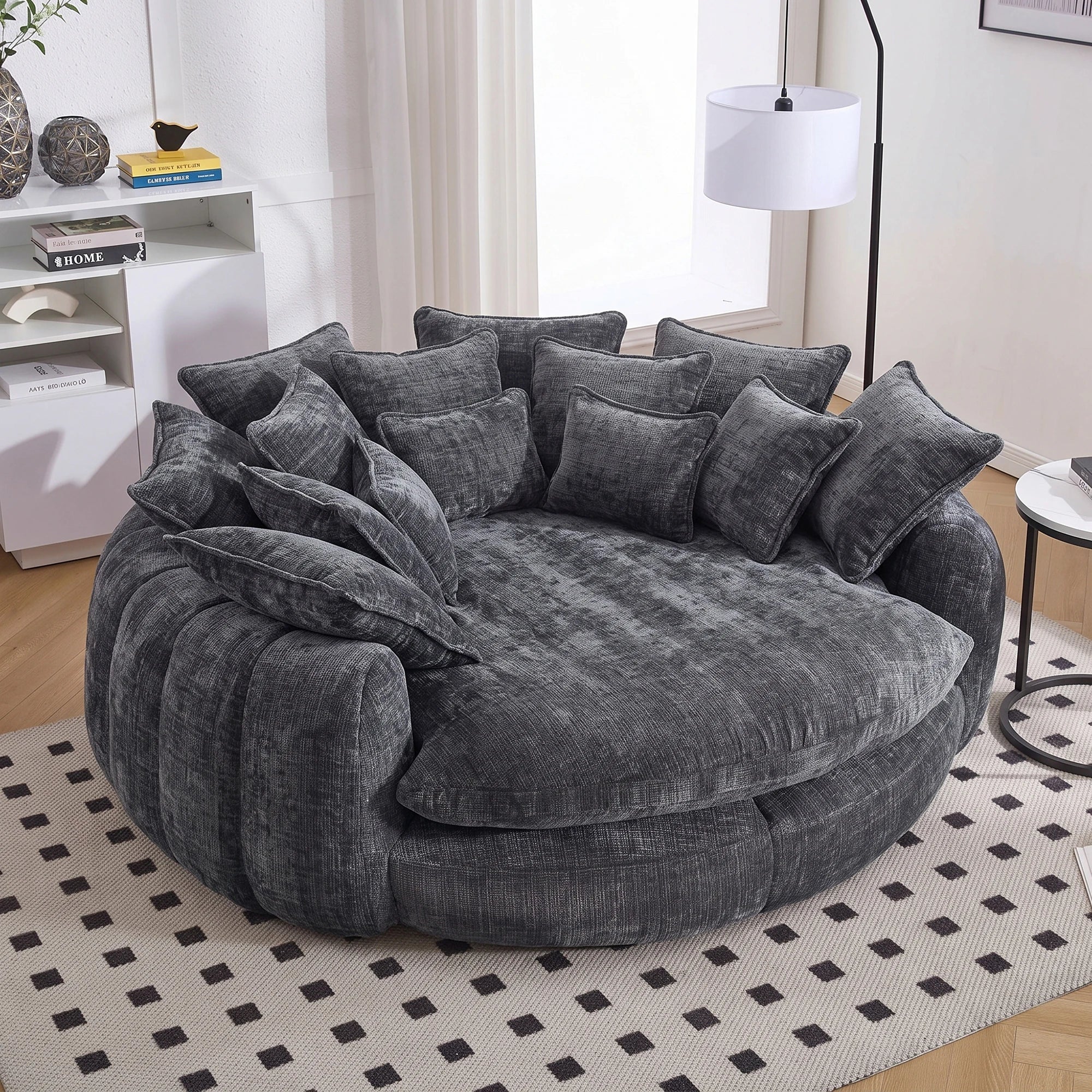 81.1" Cloud Couch Sleeper Sofa, Oversized Round Chaise Lounge Chair with 14 Pillows, Modern Chenille Boneless Couch, Memory Foam