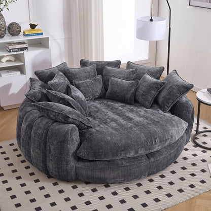 81.1" Cloud Couch Sleeper Sofa, Oversized Round Chaise Lounge Chair with 14 Pillows, Modern Chenille Boneless Couch, Memory Foam