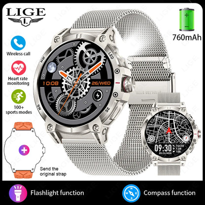 2025 New Military Compass Smart Watch Men 1.85"HD Large Screen Heart Rate Bluetooth Call Waterproof Smartwatch Reloj Inteligente