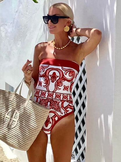2026 New Ethnic Style Printed One Piece Swimsuit For Women Swimwear And Beach Sarong High Waist Bathing Suit Beachwear Monokini - Kimlud