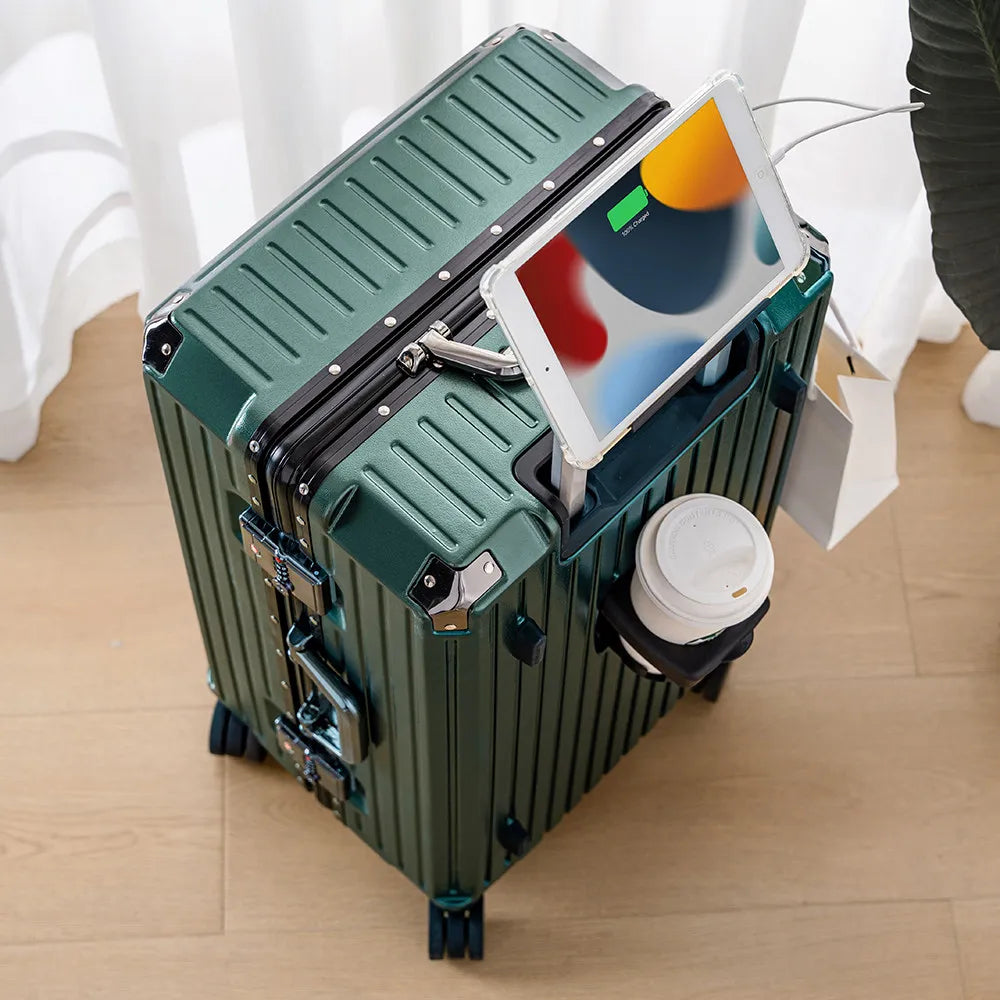 30/32-inch Large Size Luggage Multifunctional Cup Holder and Mobile Phone Holder Aluminium Framed Travel Suitcases Trip Cabin - Kimlud