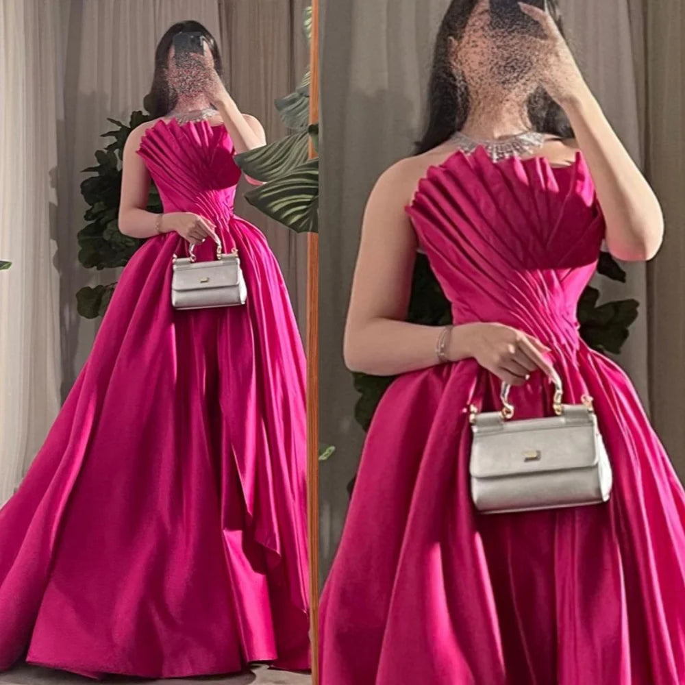 CustomizedProm Dresses Elegant Strapless Ball Gown Draped Shirred Open Back Taffeta Occasion Evening  Vestidos De Ocasião Formal