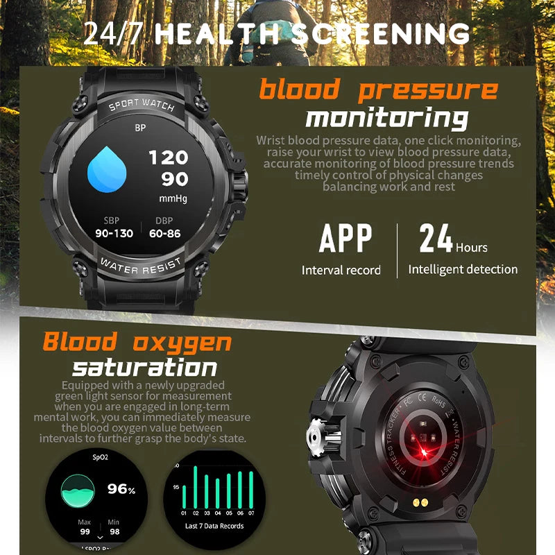 2025 New Men Smartwatch 1.5" HD Screen Military Watch Call IP68 Waterproof 100 Sport Modes Smart Watch with 600mAh Large Battery