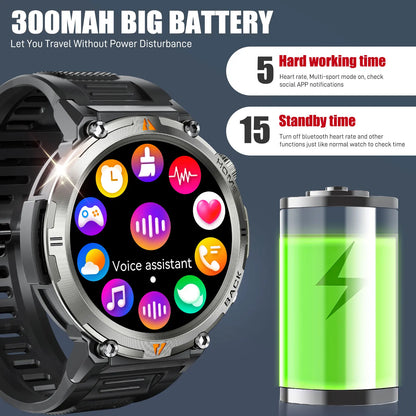 EIGIIS KE3 Smart Watch 3ATM Waterproof Original Design For Men Bluetooth Call Health Monitor With Flashlight 100+ Sports Modes